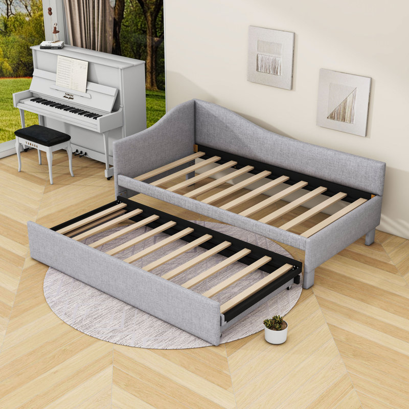 Twin Upholstered Daybed with Pop Up Trundle, Gray