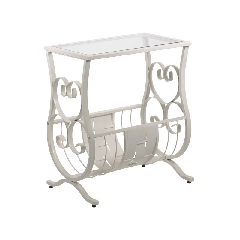 Elegant Antique White Metal and Glass Magazine Side Table