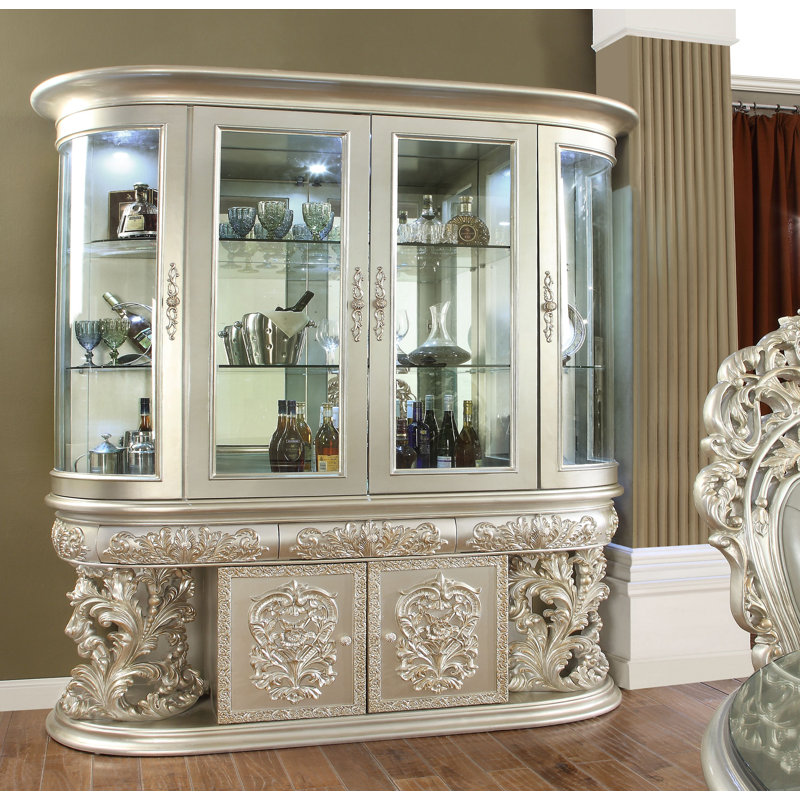 Vitrine 76,6 po de large avec tablette en verre couleur champagne