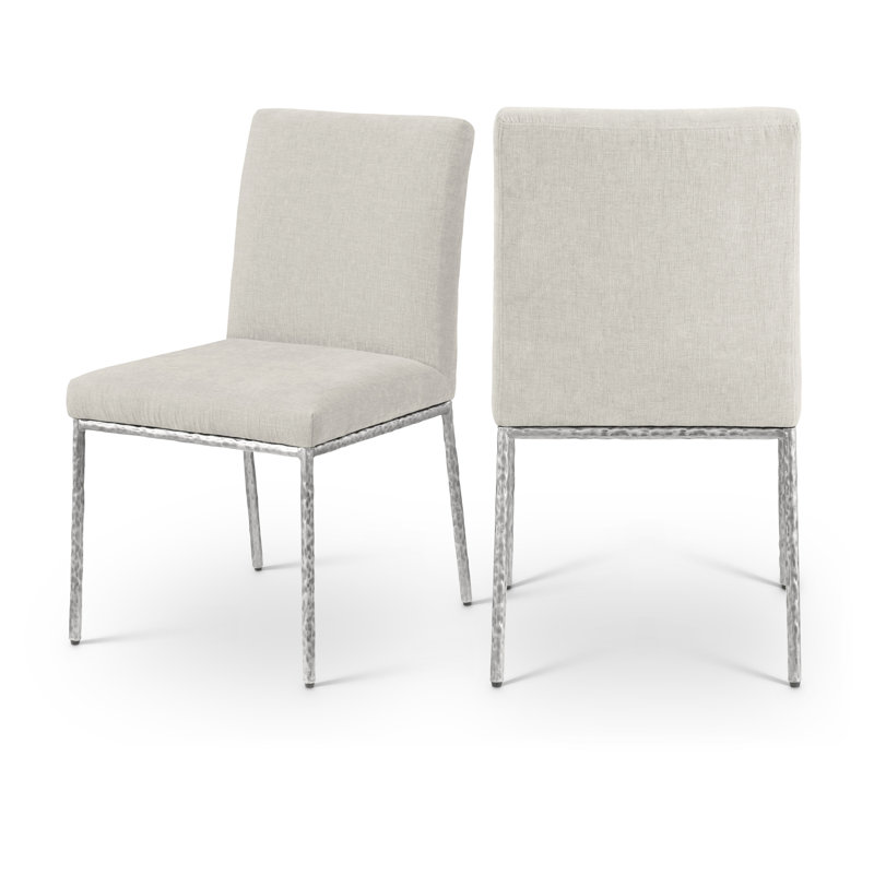 Reeves Chenille Fabric Dining Side Chair, Cream Chenille Fabric, Brushed Silver