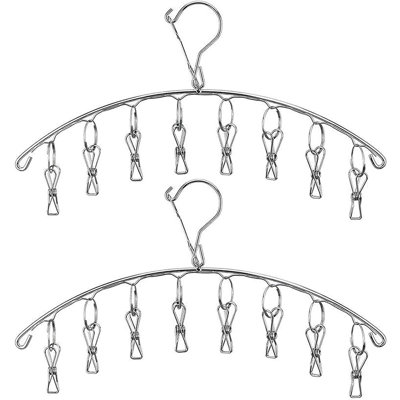 2-Pack Stainless Steel Clothes Drying Hanger With 8 Windproof Clips, For Socks, Underwear, Diapers & Baby Clothes
