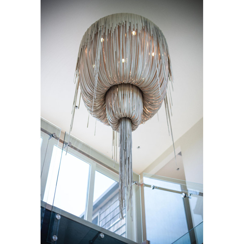 Leather Fringe Chandelier, 98" H x 48" W x 48" D, 7