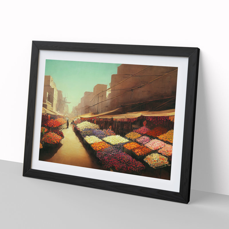 Traditional Flower Market Vol.1 - Single Picture Frame Painting, 46cm H x 64cm W x 2cm D, Black Framed