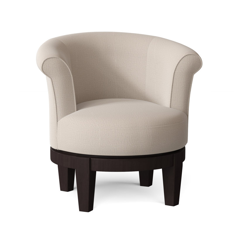 Attica Upholstered Swivel Barrel Chair, Tusk Beige Performance, Espresso
