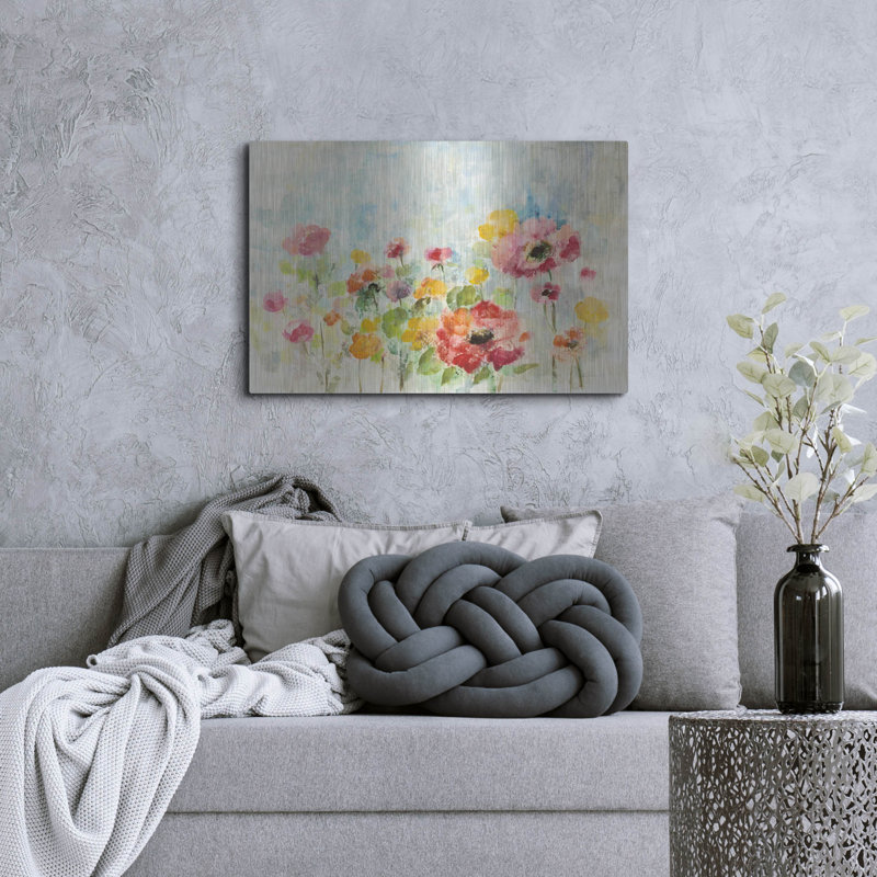 Art mural en métal «Summer Rain Floral» par Silvia Vassileva, Luxe, H 24 po x l 36 po