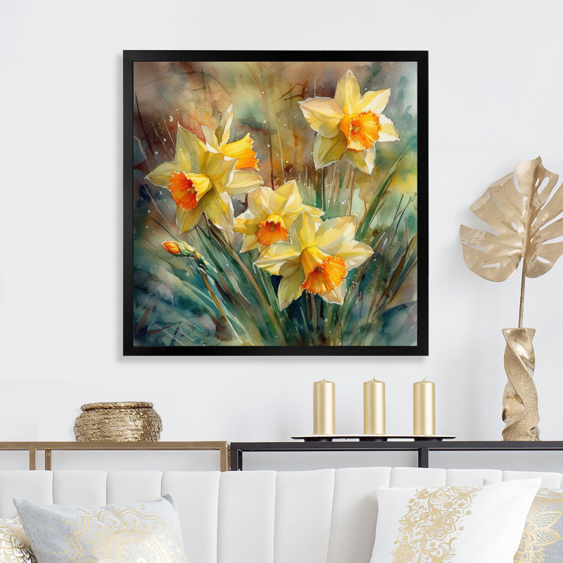 Ruban " Daffodils Elegance I ", Black Picture Framed, 16" H x 16" W x 1" D