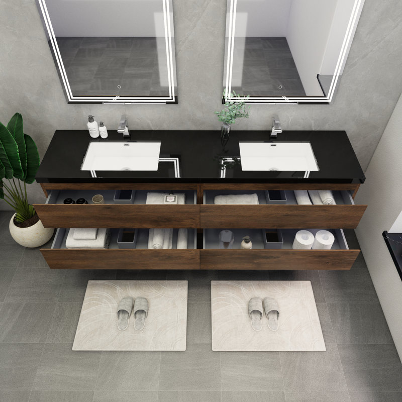 Kirker 72" Wall-Mounted Double Bathroom Vanity Set, Rose Wood