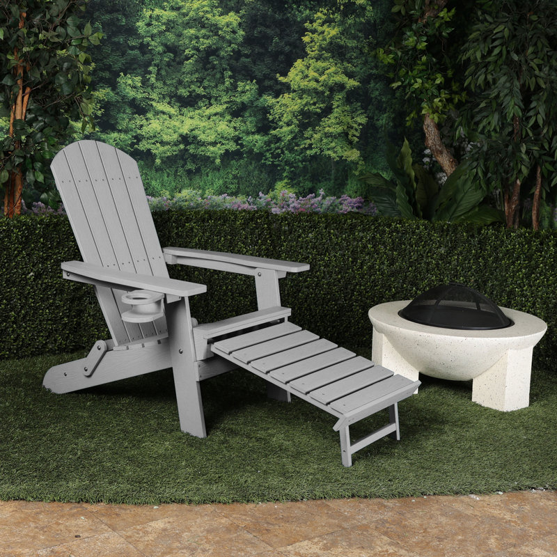 Chaise Adirondack pliante de 38 po de hauteur avec porte-gobelet et repose-pieds, Gris