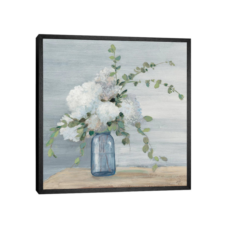 Morning Bouquet Navy Crop by Julia Purinton - Painting on Canvas, 66.04cm H x 66.04cm W x 3.81cm D, Black Framed
