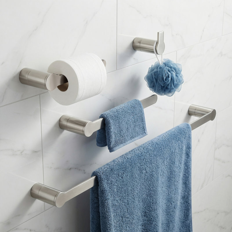 Ensemble de porte-serviettes de salle de bain 4 pièces, quincaillerie murale en acier inoxydable, nickel, Nickel brossé