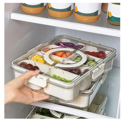 Portable Compartment Plates With Lids & Handles – Divided Snack Box, Party Tray, Food Container & Refrigerator Storage, Dishwasher Safe, White