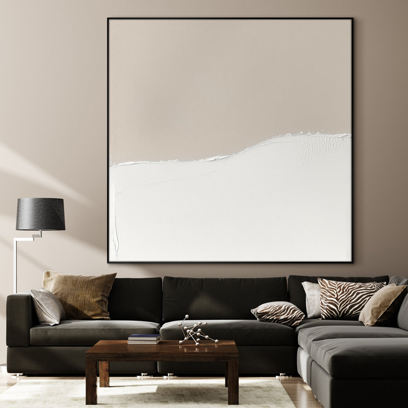 Extra Large Wall Art Fabric Print - Neutral Abstract Art Beige and White Minimalist Contemporary Artwork Decor for Living Room or Bedroom - "Frame Assembly Required (Unfinished Frame)"