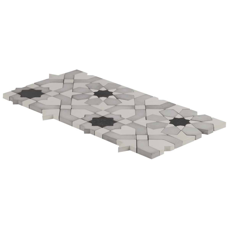 Cantico Fes Mixed Finish Lava Stone And Cement Mosaic Tile, Cloud Gray
