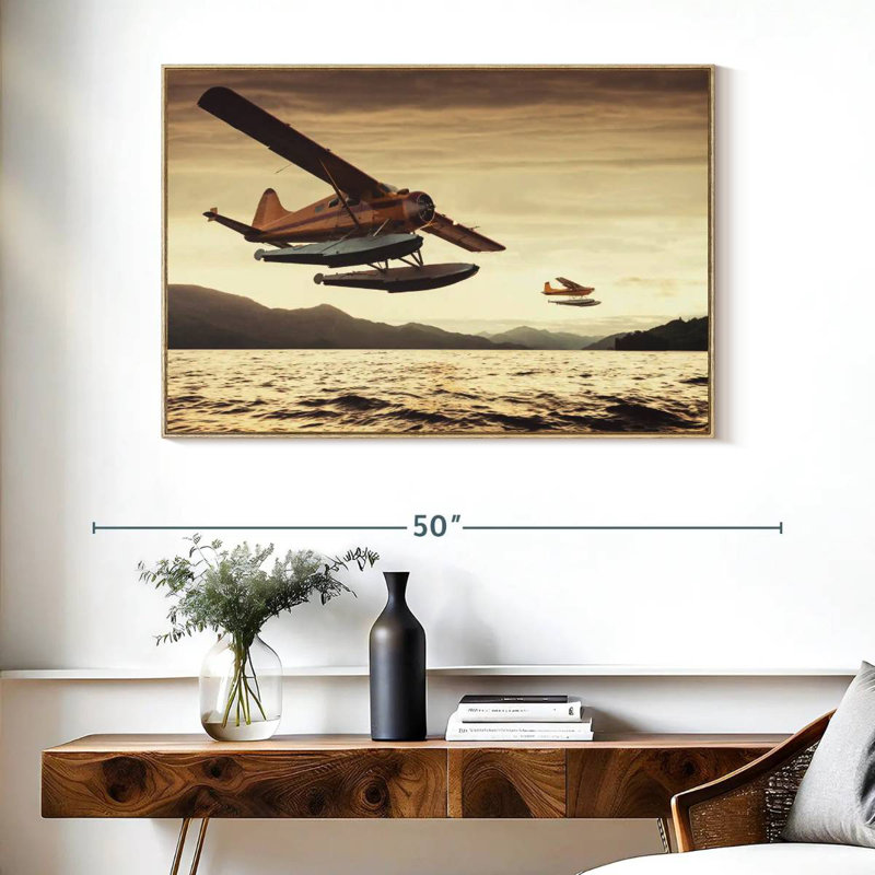 Float Planes, Floating Frame Natural Wood, 40" X 27"