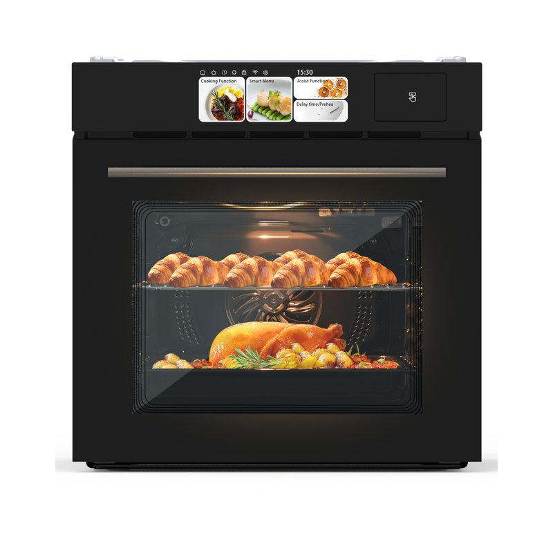 Four mural simple électrique encastrable 24 po - four à convection de 2,5 pi cu avec 8 modes de cuisson, 108 Menus intelligents, écran TFT avancé, verrouillage de sécurité, mode de cuisson à la vapeur et au gril, 3000 W, 240 V, acier inoxydable