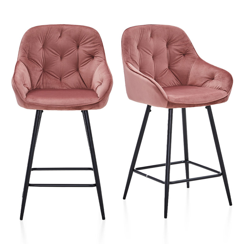 Johnie Counter Stool with Metal Frame, Pink