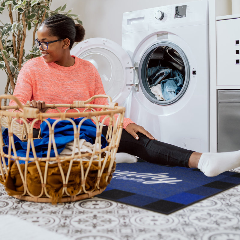 Non-Slip Rubberback Checkered Border Laundry Room Runner Rug, Entryway Rug, Rectangle 2'2" x 2'9"