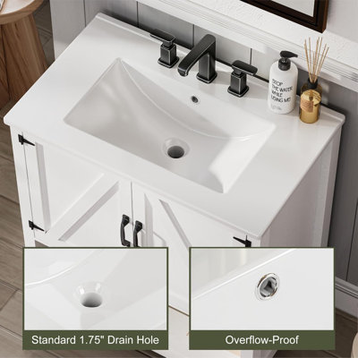 Meuble-lavabo simple 30 po avec comptoir en céramique et lumière DEL