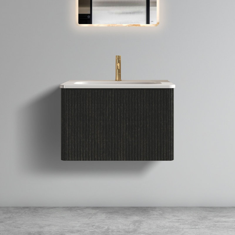 Meuble-lavabo flottant mural avec lavabo et 2 tiroirs Xyler