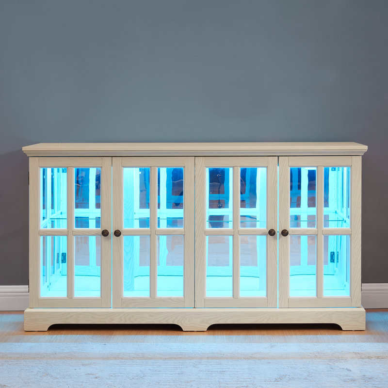Vitrine à DEL avec portes vitrées, vitrine antique avec tablettes réglables pour objets de collection, vitrine rétro à quatre portes pour le bureau à domicile
