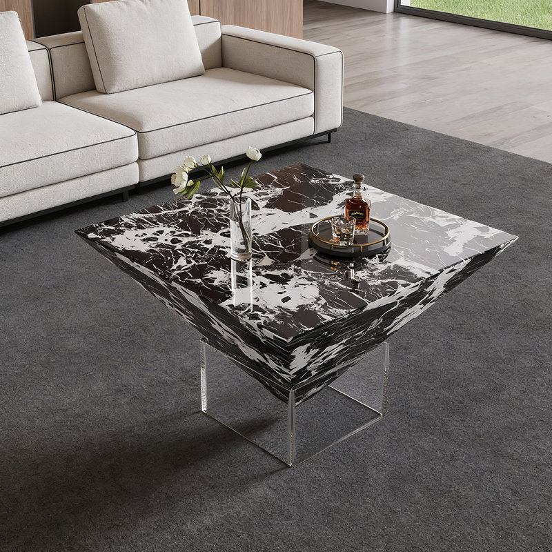 Table basse Modern Levitation avec pieds en acrylique, H 17,71 po x L 23,62 po x l 23,62 po, Noir / blanc