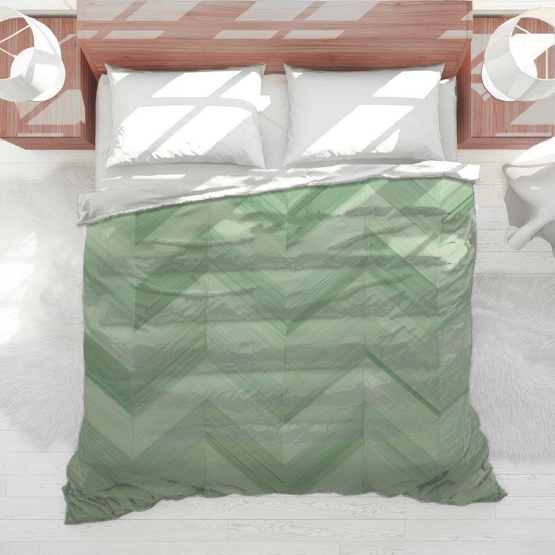 Édredon vert à motif de chevrons, Très grand lit