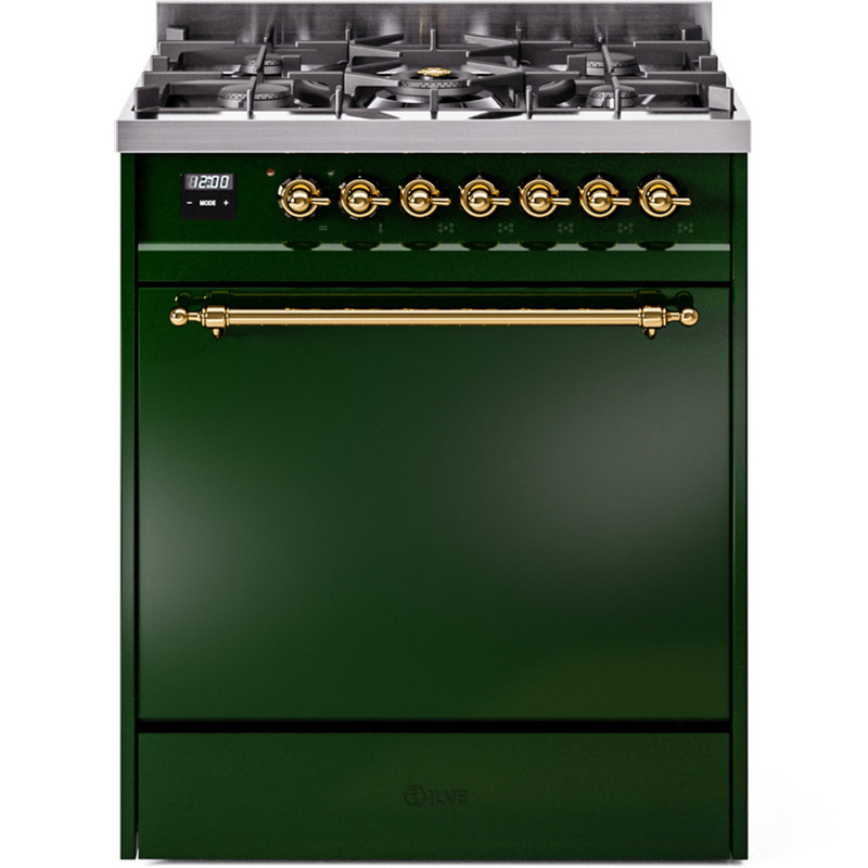 Cuisinière à double carburant 30 po ILVE Nostalgie II, Gaz naturel, Vert émeraude / laiton