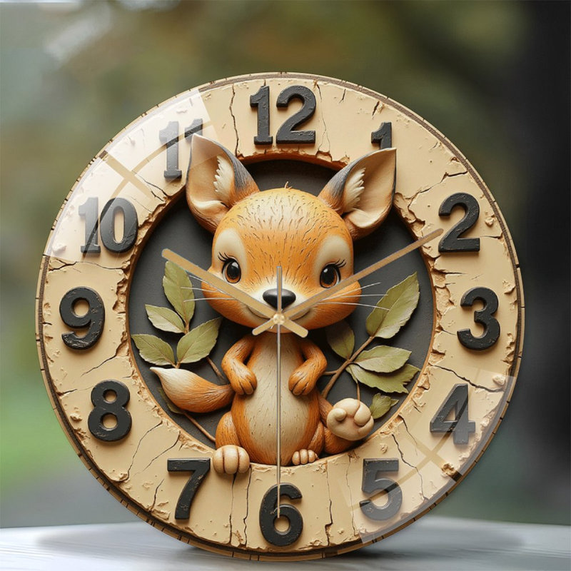 Mignonne caricature de renard, horloge murale 12 po