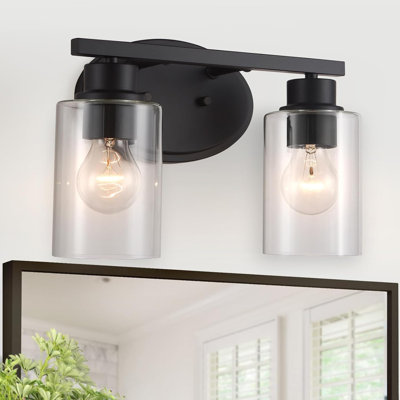 Luminaire de meuble-lavabo moderne noir mat avec abat-jour en verre transparent, éclairage mural antirouille pour miroir de salle de bain, couloir, cuisine, etc.