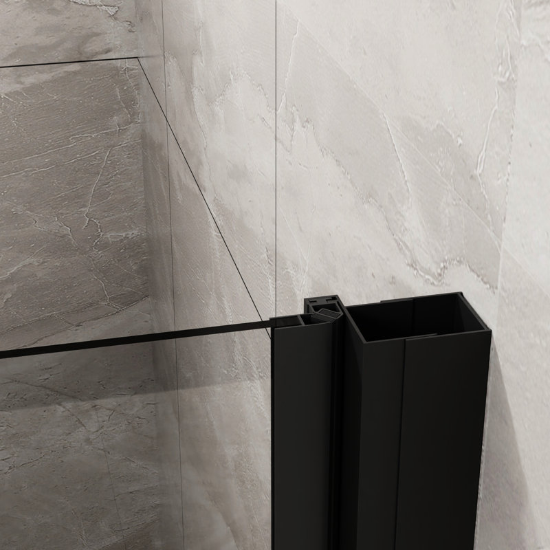 34"X72" Shower Door With Pivot, 1/4" Tempered Glass, Black Semi-, Waterproof Feature, Strong Handle, 180 Swinging 90 Seal Pivot Door, Thick Semi- Style, Seals, Metal Smooth Stable Stopper