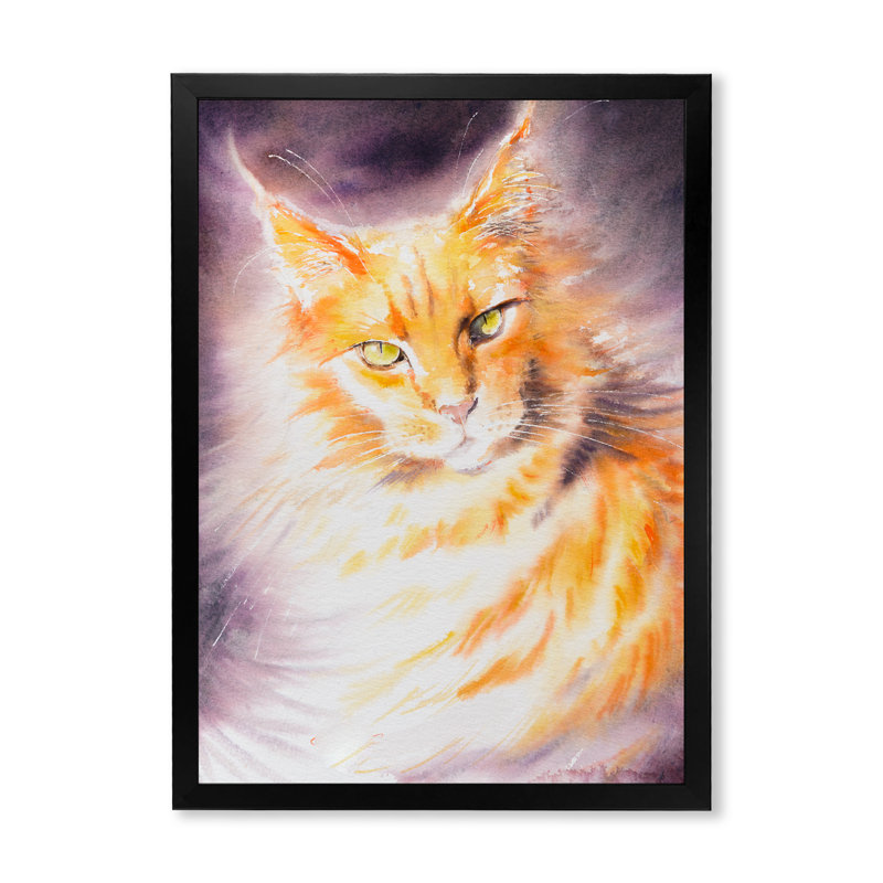 «Beautiful Cat», peinture murale traditionnelle sur toile, Toile avec cadre photo noir, H 20 po x l 12 po x P 1 po