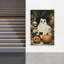 Spooky Ghost Cat Pumpkins Rustic Vintage Cat Autumn Flower Wall Art Print 1 Piece Wrapped Canvas Wall Art-454168097