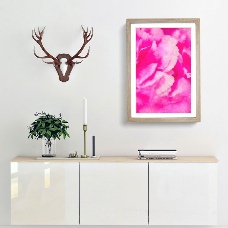 Pink Petals In Bloom - Single Picture Frame Print on MDF, 45cm H x 33cm W x 2cm D, Oak Framed
