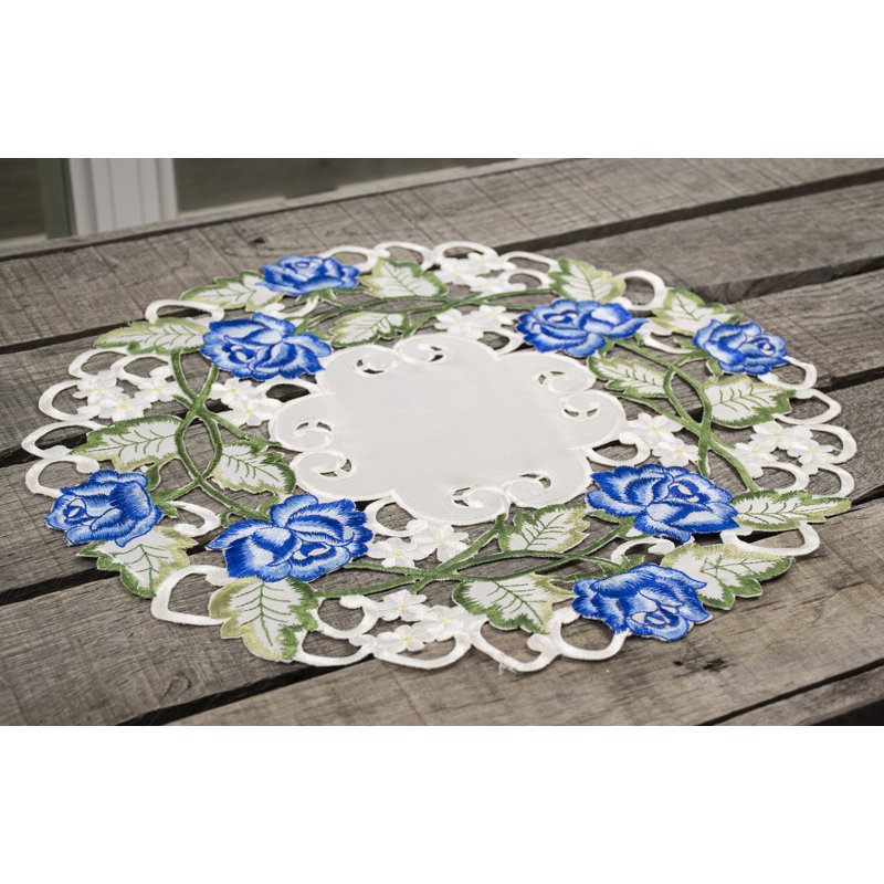Donneshia Blue Rose Doily (15" Rd)