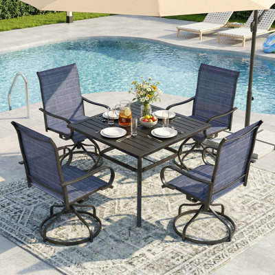 Patio Swivel Chairs Set Of 4, Outdoor 360° Dining Chairs With 24" High Back & Ergonomic Armrest, All-Weather Furniture With Heavy-Duty Frame, For Lawn, Garden, 330Lbs(Table not included)
