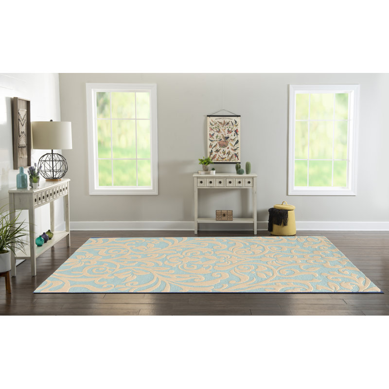 Tapis fabriqué à la main Equelle Aqua et ivoire, Rectangle 5 pi x 7 pi