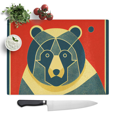 Art Deco Bear  Glass Chopping Board