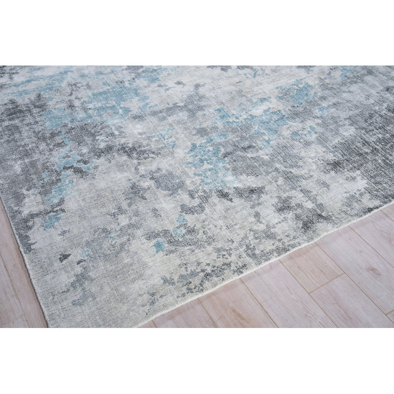 Sky Abstract Area Rug in Gray/Blue, Rectangle 14' x 18'