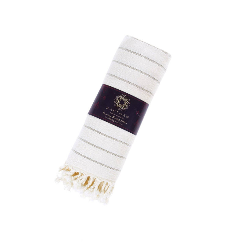 Kafthan Gocek Bath & Summer Beach Towel - Quick Dry & Lightweight, Cream Gray Stripes