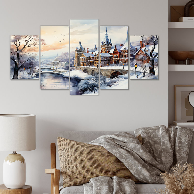 «Wonderful Village Winter At Christmas II - Winter Landscape Multipanel Wall Art