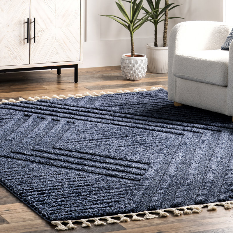 Risette Geometric Shag Tassel Area Rug, Rectangle 5' x 8'