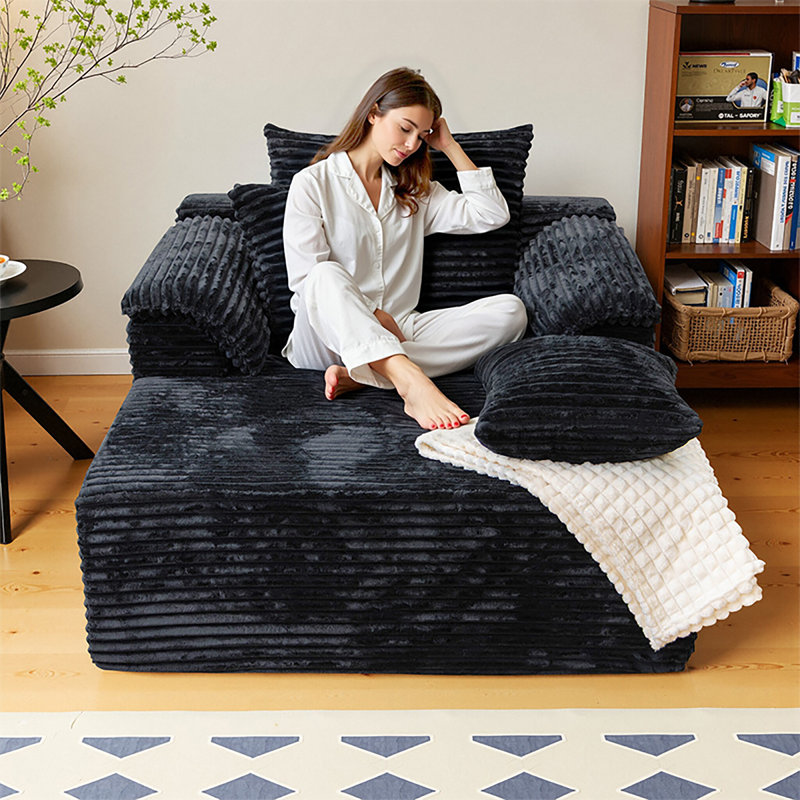 No installation required, 61-inch large single sofa bed, built-in high-density sponge, comfortable velvet cover, suitable for living room, bedroom and apartment. Minimalist style, deep seat design.