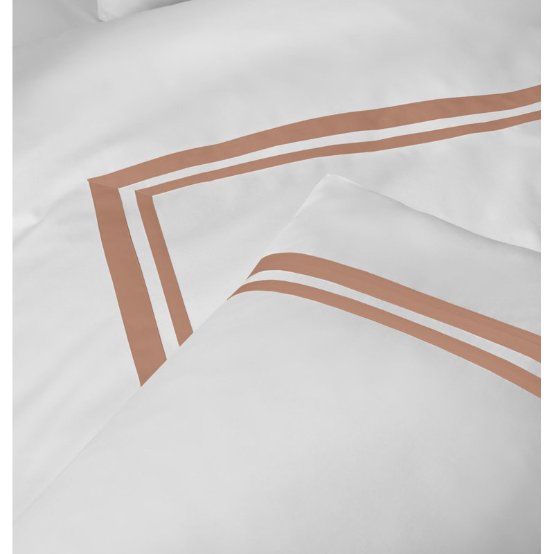 Double Applique Band Collection Cotton Solid Colour Duvet Cover Set, King
