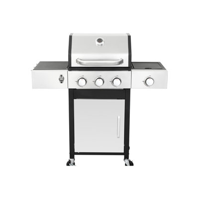 Outdoor Bbq Grill With 37230Btu Output, Heat- Box And Side Burner Enameled Cast Iron Flame Control