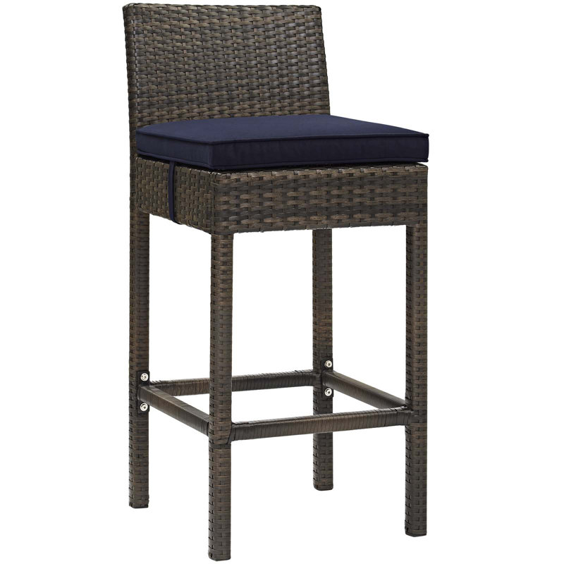 Havenside Home Bocabec Patio Wicker Rattan Bar Stool, Navy, Brown