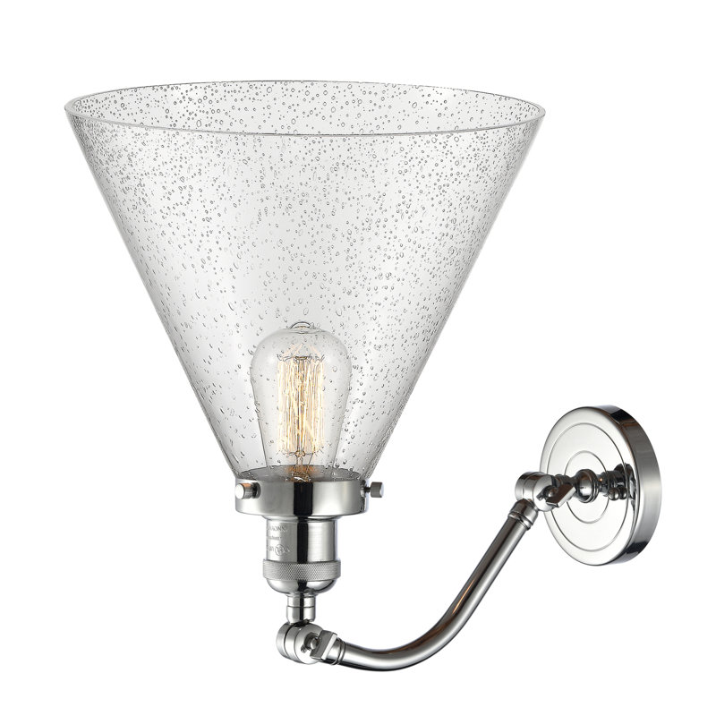 Applique murale 1 lumière Cone, Ampoule incandescente rétro 60 watts, Grainé, Chrome poli