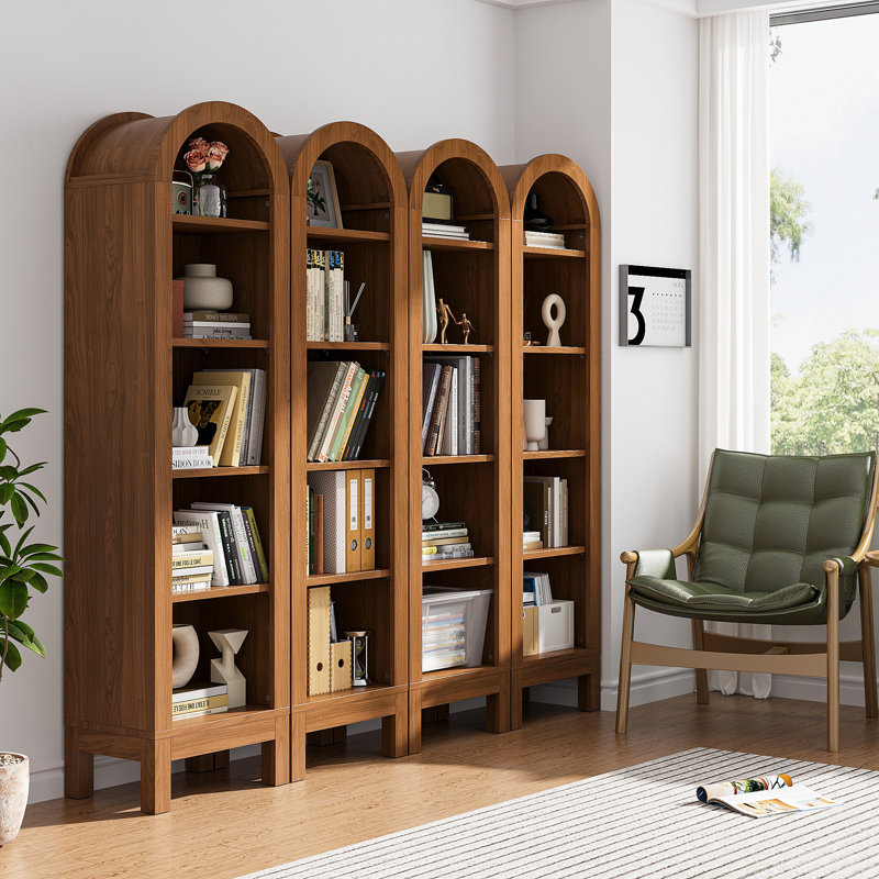 71.1"H X 13.78 "W  5-Tier Arched Bookcase, Narrow Open Display Bookshelf  For Bedroom, Livingroom, Home Office, Walnut