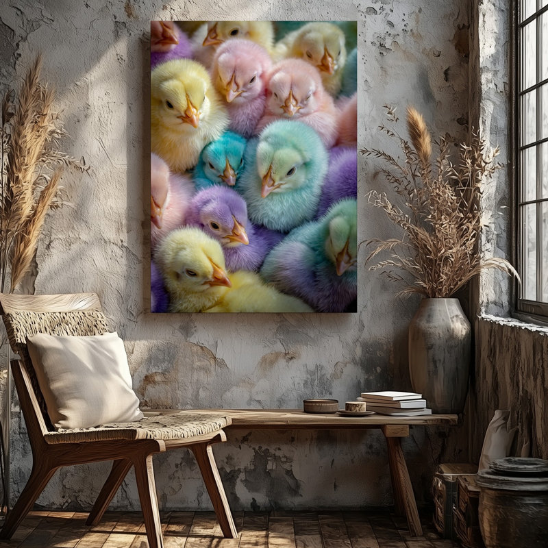 Toile, grappe vibrante de poussins moelleux dans un ensemble enchanteur d'art de couleurs pastel, H 12 po x l 9 po