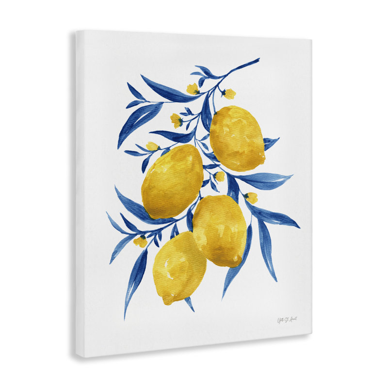 Art mural sur toile, "Blue Leaf Lemons" par Yvette St. Amant, H 40 po x l 30 po