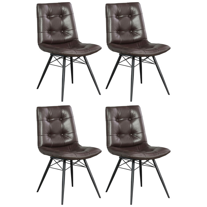 Chaises de salle à manger à dossier brun (4) - Moderne de style Mid-Century avec base à pieds bronze industriel (4)